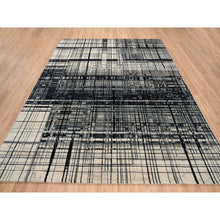 Load image into Gallery viewer, 8&#39;2&quot;x9&#39;9&quot; Black, Modern Lines Design, Ghazni Wool, Hand Knotted, Oriental Rug FWR382212