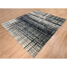 Load image into Gallery viewer, 8&#39;2&quot;x9&#39;9&quot; Black, Modern Lines Design, Ghazni Wool, Hand Knotted, Oriental Rug FWR382212