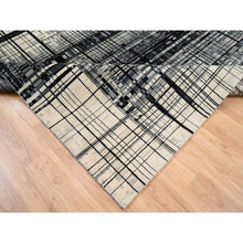 Load image into Gallery viewer, 8&#39;2&quot;x9&#39;9&quot; Black, Modern Lines Design, Ghazni Wool, Hand Knotted, Oriental Rug FWR382212