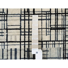 Load image into Gallery viewer, 8&#39;2&quot;x9&#39;9&quot; Black, Modern Lines Design, Ghazni Wool, Hand Knotted, Oriental Rug FWR382212