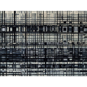 8'2"x9'9" Black, Modern Lines Design, Ghazni Wool, Hand Knotted, Oriental Rug FWR382212