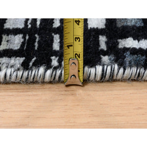 8'2"x9'9" Black, Modern Lines Design, Ghazni Wool, Hand Knotted, Oriental Rug FWR382212
