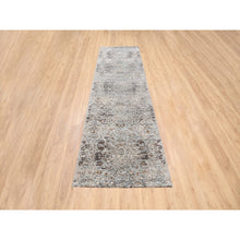 Load image into Gallery viewer, 2&#39;6&quot;x10&#39; Gray, Hand Knotted, Transitional Persian Influence Erased Medallion Design, Silk With Textured Wool, Oriental, Runner Rug FWR382242