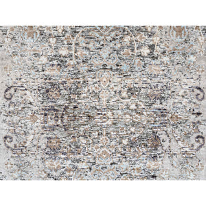 2'6"x10' Gray, Hand Knotted, Transitional Persian Influence Erased Medallion Design, Silk With Textured Wool, Oriental, Runner Rug FWR382242
