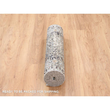 Load image into Gallery viewer, 2&#39;6&quot;x10&#39; Gray, Hand Knotted, Transitional Persian Influence Erased Medallion Design, Silk With Textured Wool, Oriental, Runner Rug FWR382242