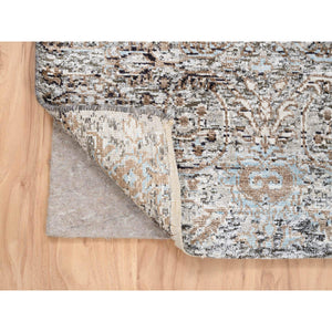 2'6"x6' Gray, Modern, Transitional Persian Influence Erased Medallion Design, Silk With Textured Wool, Hand Knotted, Oriental, Runner Rug FWR382266