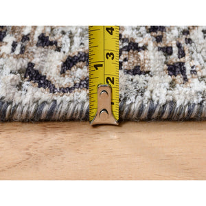 2'6"x6' Gray, Modern, Transitional Persian Influence Erased Medallion Design, Silk With Textured Wool, Hand Knotted, Oriental, Runner Rug FWR382266