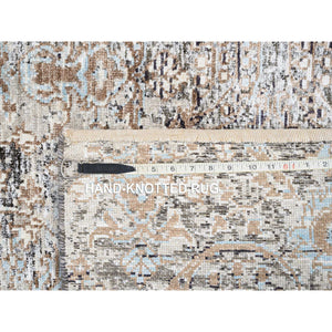 2'6"x6' Gray, Modern, Transitional Persian Influence Erased Medallion Design, Silk With Textured Wool, Hand Knotted, Oriental, Runner Rug FWR382266