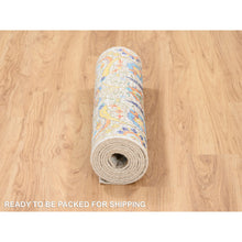 Load image into Gallery viewer, 2&#39;5&quot;x10&#39;1&quot; Tan, Sickle Leaf Design, Silk With Textured Wool, Hand Knotted, Oriental, Runner Rug FWR382302