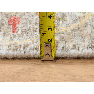 2'5"x10'1" Tan, Sickle Leaf Design, Silk With Textured Wool, Hand Knotted, Oriental, Runner Rug FWR382302