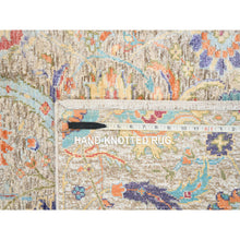 Load image into Gallery viewer, 2&#39;5&quot;x10&#39;1&quot; Tan, Sickle Leaf Design, Silk With Textured Wool, Hand Knotted, Oriental, Runner Rug FWR382302
