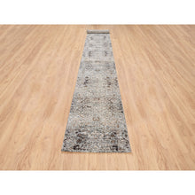 Load image into Gallery viewer, 2&#39;6&quot;x16&#39; Gray, Hand Knotted, Transitional Persian Influence Erased Medallion Design, Silk With Textured Wool, Oriental, Xl Runner, Rug FWR382332