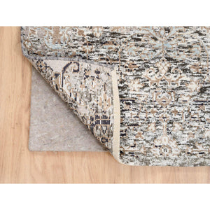 2'6"x16' Gray, Hand Knotted, Transitional Persian Influence Erased Medallion Design, Silk With Textured Wool, Oriental, Xl Runner, Rug FWR382332