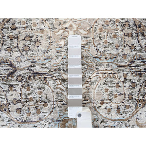 2'6"x16' Gray, Hand Knotted, Transitional Persian Influence Erased Medallion Design, Silk With Textured Wool, Oriental, Xl Runner, Rug FWR382332