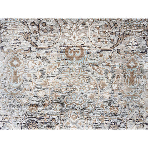 2'6"x16' Gray, Hand Knotted, Transitional Persian Influence Erased Medallion Design, Silk With Textured Wool, Oriental, Xl Runner, Rug FWR382332