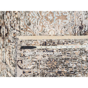 2'6"x16' Gray, Hand Knotted, Transitional Persian Influence Erased Medallion Design, Silk With Textured Wool, Oriental, Xl Runner, Rug FWR382332