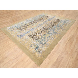 9'x12'2" Gold Brown, Silk With Textured Wool, Hand Knotted, Transitional Sarouk, Oriental Rug FWR382344