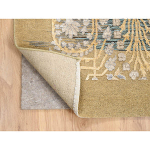 9'x12'2" Gold Brown, Silk With Textured Wool, Hand Knotted, Transitional Sarouk, Oriental Rug FWR382344