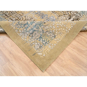 9'x12'2" Gold Brown, Silk With Textured Wool, Hand Knotted, Transitional Sarouk, Oriental Rug FWR382344