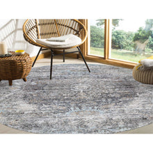 Load image into Gallery viewer, 11&#39;10&quot;x11&#39;10&quot; Gray, Silk with Textured Wool, Hand Knotted, Transitional Persian Influence Erased Medallion Design, Oriental, Round Rug FWR382356