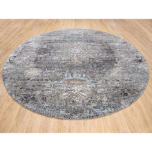 Load image into Gallery viewer, 11&#39;10&quot;x11&#39;10&quot; Gray, Silk with Textured Wool, Hand Knotted, Transitional Persian Influence Erased Medallion Design, Oriental, Round Rug FWR382356