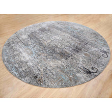 Load image into Gallery viewer, 11&#39;10&quot;x11&#39;10&quot; Gray, Silk with Textured Wool, Hand Knotted, Transitional Persian Influence Erased Medallion Design, Oriental, Round Rug FWR382356