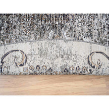 Load image into Gallery viewer, 11&#39;10&quot;x11&#39;10&quot; Gray, Silk with Textured Wool, Hand Knotted, Transitional Persian Influence Erased Medallion Design, Oriental, Round Rug FWR382356