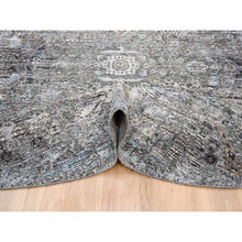 Load image into Gallery viewer, 11&#39;10&quot;x11&#39;10&quot; Gray, Silk With Textured Wool, Hand Knotted, Transitional Persian Influence Erased Medallion Design, Oriental, Round Rug FWR382356