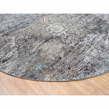 Load image into Gallery viewer, 11&#39;10&quot;x11&#39;10&quot; Gray, Silk With Textured Wool, Hand Knotted, Transitional Persian Influence Erased Medallion Design, Oriental, Round Rug FWR382356