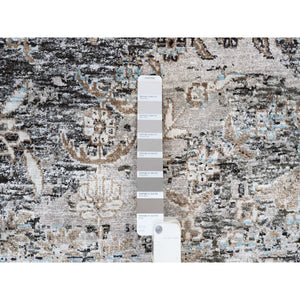 11'10"x11'10" Gray, Silk with Textured Wool, Hand Knotted, Transitional Persian Influence Erased Medallion Design, Oriental, Round Rug FWR382356