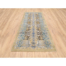 Load image into Gallery viewer, 4&#39;2&quot;x10&#39; Gold Brown, Hand Knotted, Transitional Sarouk, Silk With Textured Wool, Oriental, Wide Runner Rug FWR382380