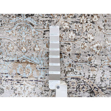 Load image into Gallery viewer, 4&#39;x12&#39; Gray, Transitional Persian Influence Erased Medallion Design, Silk With Textured Wool, Hand Knotted, Oriental, Wide Runner, Rug FWR382392