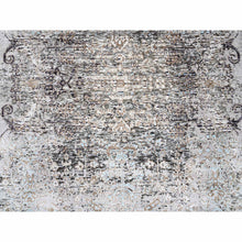 Load image into Gallery viewer, 4&#39;x12&#39; Gray, Transitional Persian Influence Erased Medallion Design, Silk With Textured Wool, Hand Knotted, Oriental, Wide Runner, Rug FWR382392