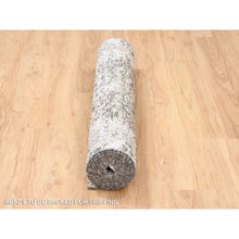 Load image into Gallery viewer, 4&#39;x12&#39; Gray, Transitional Persian Influence Erased Medallion Design, Silk With Textured Wool, Hand Knotted, Oriental, Wide Runner, Rug FWR382392