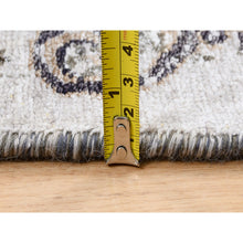 Load image into Gallery viewer, 4&#39;x12&#39; Gray, Transitional Persian Influence Erased Medallion Design, Silk With Textured Wool, Hand Knotted, Oriental, Wide Runner, Rug FWR382392