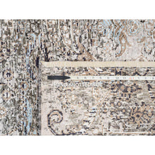 Load image into Gallery viewer, 4&#39;x12&#39; Gray, Transitional Persian Influence Erased Medallion Design, Silk With Textured Wool, Hand Knotted, Oriental, Wide Runner, Rug FWR382392