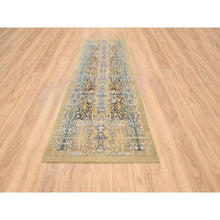 Load image into Gallery viewer, 4&#39;x12&#39; Gold Brown, Silk With Textured Wool, Hand Knotted, Transitional Sarouk, Oriental, Wide Runner Rug FWR382398