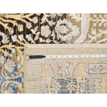 Load image into Gallery viewer, 4&#39;x12&#39; Gold Brown, Silk With Textured Wool, Hand Knotted, Transitional Sarouk, Oriental, Wide Runner Rug FWR382398