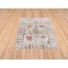 Load image into Gallery viewer, 2&#39;2&quot;x3&#39;1&quot; Beige, Silk With Textured Wool, Hand Knotted, Directional Vase Design, Oriental, Mat Rug FWR382446