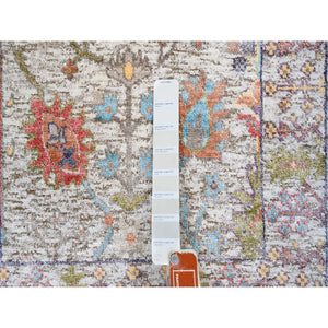 2'3"x3'2" Beige, Directional Vase Design, Silk With Textured Wool, Hand Knotted, Oriental, Mat Rug FWR382458