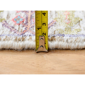 2'3"x3'2" Beige, Directional Vase Design, Silk With Textured Wool, Hand Knotted, Oriental, Mat Rug FWR382458