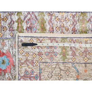 2'3"x3'2" Beige, Directional Vase Design, Silk With Textured Wool, Hand Knotted, Oriental, Mat Rug FWR382458