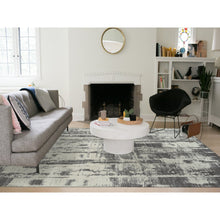 Load image into Gallery viewer, 9&#39;x12&#39; Charcoal Black, Wool and Plant Based Silk, Tone On Tone, Modern Design, Jacquard Hand Loomed, Oriental Rug FWR382482