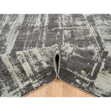 Load image into Gallery viewer, 9&#39;x12&#39; Charcoal Black, Wool and Plant Based Silk, Tone On Tone, Modern Design, Jacquard Hand Loomed, Oriental Rug FWR382482