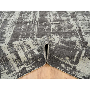 9'x12' Charcoal Black, Wool and Plant Based Silk, Tone On Tone, Modern Design, Jacquard Hand Loomed, Oriental Rug FWR382482