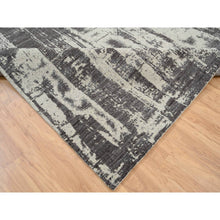 Load image into Gallery viewer, 9&#39;x12&#39; Charcoal Black, Wool and Plant Based Silk, Tone On Tone, Modern Design, Jacquard Hand Loomed, Oriental Rug FWR382482