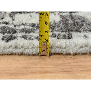 9'x12' Charcoal Black, Wool and Plant Based Silk, Tone On Tone, Modern Design, Jacquard Hand Loomed, Oriental Rug FWR382482