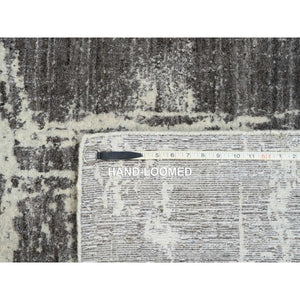 9'x12' Charcoal Black, Wool and Plant Based Silk, Tone On Tone, Modern Design, Jacquard Hand Loomed, Oriental Rug FWR382482