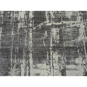 9'x12' Charcoal Black, Tone On Tone, Modern Design, Jacquard Hand Loomed, Wool and Plant Based Silk, Oriental Rug FWR382488