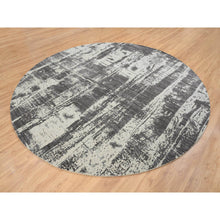 Load image into Gallery viewer, 10&#39;x10&#39; Charcoal Black, Tone On Tone, Modern Design, Jacquard Hand Loomed, Wool And Plant Based Silk, Oriental Round Rug FWR382494